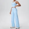 High Quality 2 Piece Fitness Clothing Women Yoga Wear Set High Elastic Running Sports Gym Fitness Set - Sky blue 5