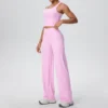 High Quality 2 Piece Fitness Clothing Women Yoga Wear Set High Elastic Running Sports Gym Fitness Set - Pink 7