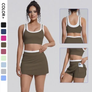 Wholesale Summer Breathable Tennis Skirt Yoga Set Gym Fitness Workout Yoga Bra and Sports Dress Sets for Women